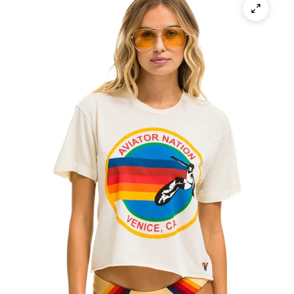 Aviator Nation Signature Boyfriend Tee - Vintage White